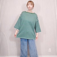 グリーンボーダー七分袖Tシャツ