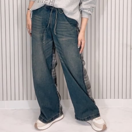 25224✨チェック切り替えデニムパンツ♥️