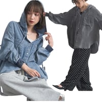 248189接触冷感 4.5oz とろみ リヨセル デニム フード シャツ