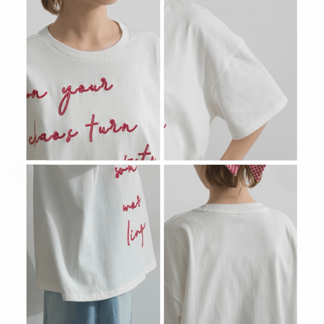 3386メッセージ ロゴ刺繍 半袖 Tシャツ