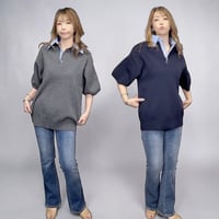 1714シャツ衿半袖ポロニット
