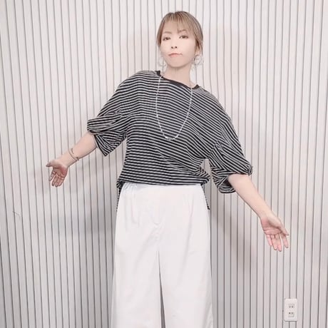 ぽわん7部袖ボーダーTシャツ