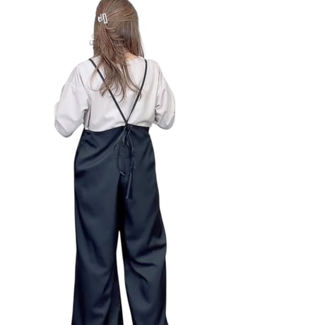 0090左サイドジップ キャミ ワイド サロペット パンツ