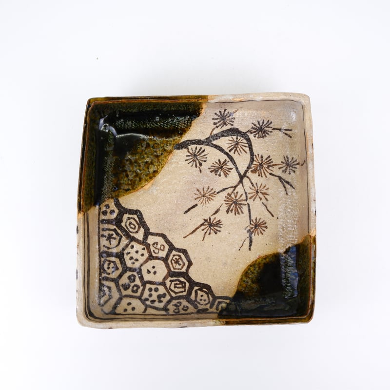 織部 四方鉢| 佐藤 和次 / Oribe Square Bowl by Kazuji Sat