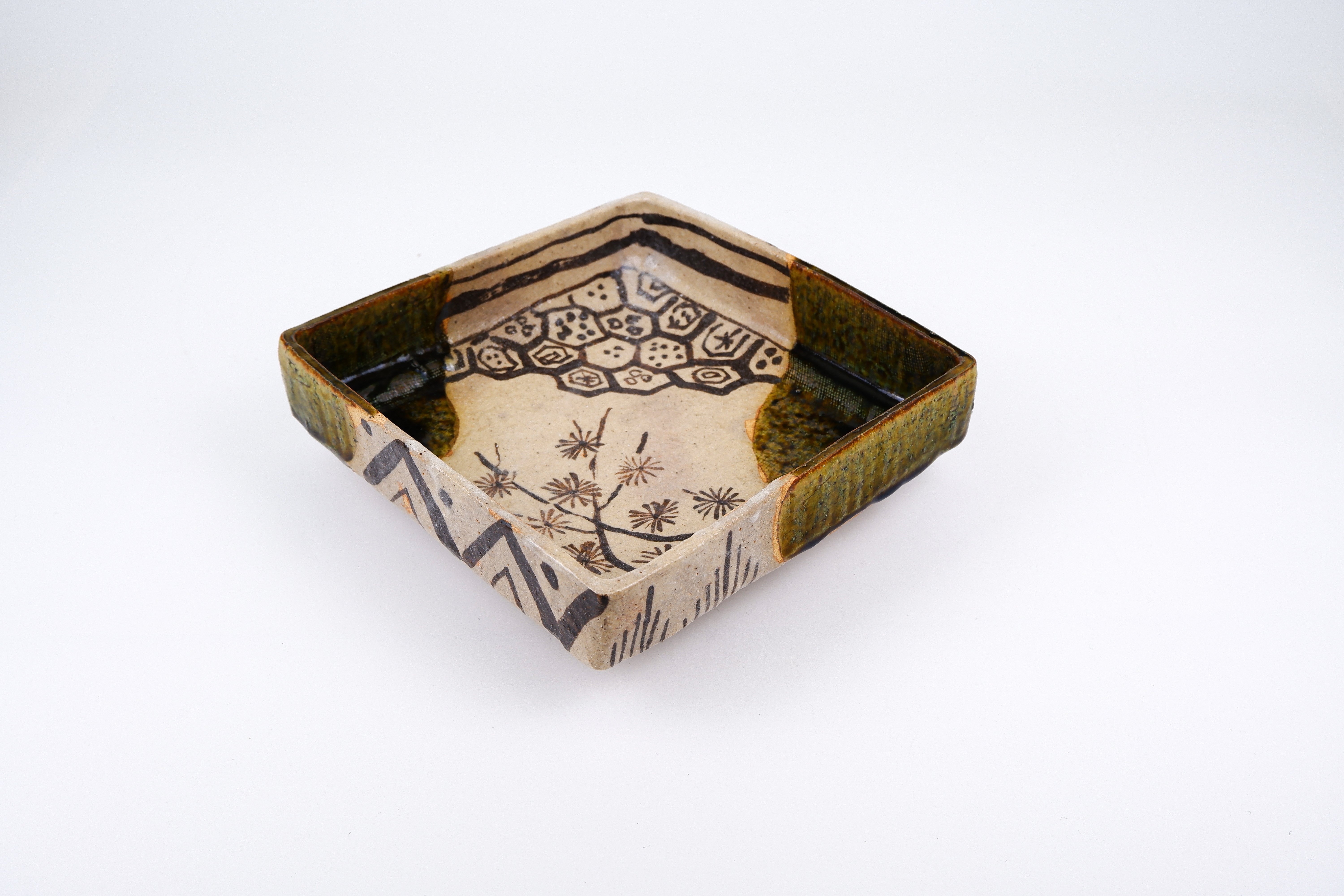 織部 四方鉢| 佐藤 和次 / Oribe Square Bowl by Kazuji Sat
