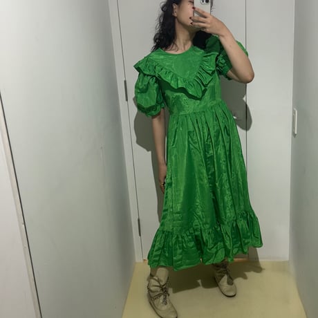 ［PRE-LOVED］BATSHEVA  GREEN FRILL DRESS "F10"