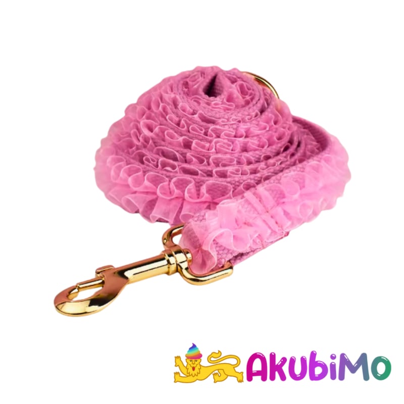 ふりふりチュール ピンク/セット③(首輪+ハーネス+リード) | AkubiMo
