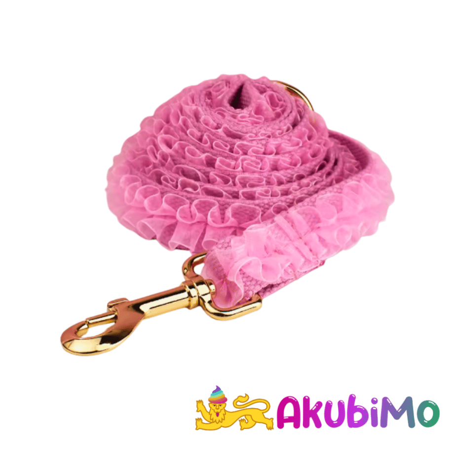 ふりふりチュール ピンク/セット③(首輪+ハーネス+リード) | AkubiMo