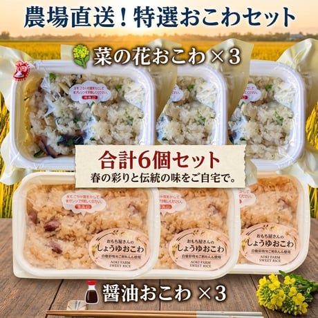 数量限定特価販売！菜の花と筍おこわ３個醬油おこわ３個