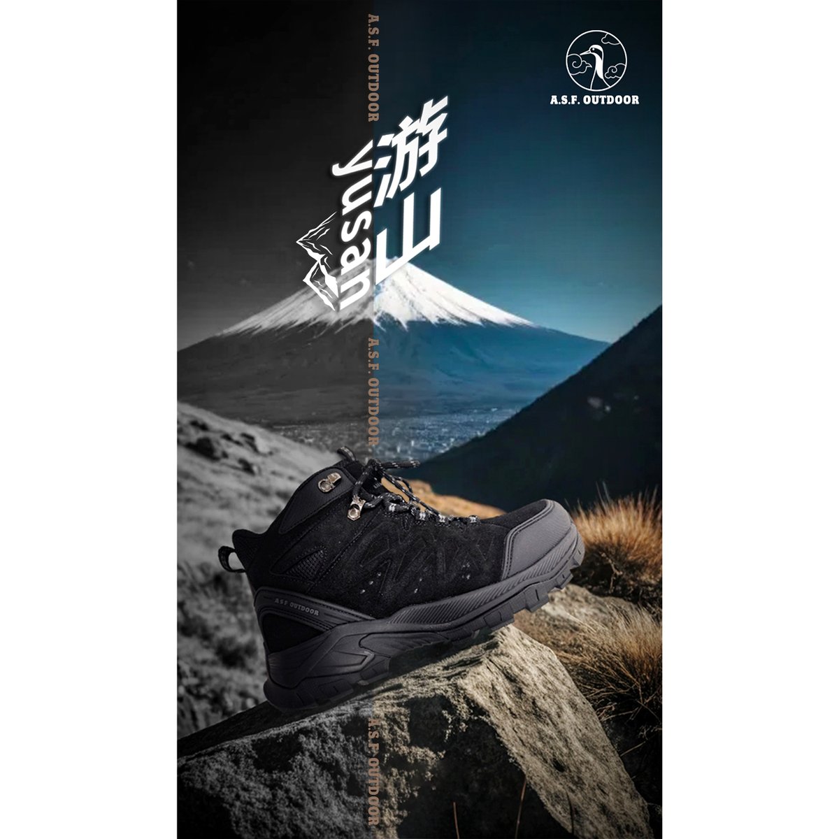 靴 yuukanaHUNTER 遊山 -yusan-』グレーブラック トレッキングシューズ ローカット