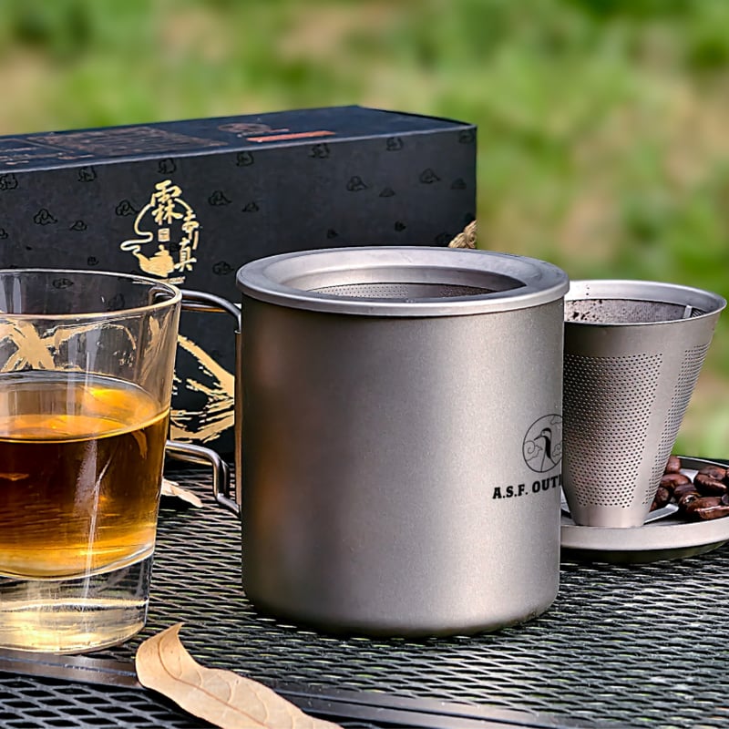チタン製茶こし&コーヒードリッパー付き二層式マグカップ『茶琲 -CHAHI