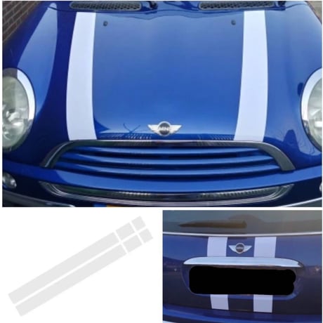 MINIクーパー ボンネット＆リア ストライプステッカー 白 R50 R53 R56 R55 クラブマン対応 カスタム 外装デカール 左右セット