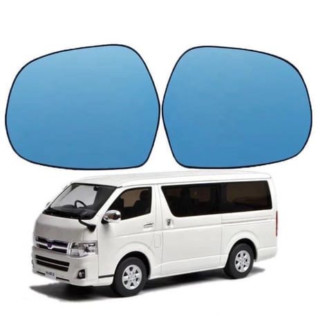 TOYOTA ハイエース 広角ブルーレンズ 左右セット 200系 共通 ドアミラー レンズ ガラス ウイングミラー ヒーテッド仕様 爪付き 簡単装着 社外品
