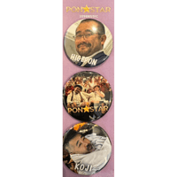 PON☆STAR 公式缶バッジ type F : ヒゲポン + KOJI + Smiling Traveling