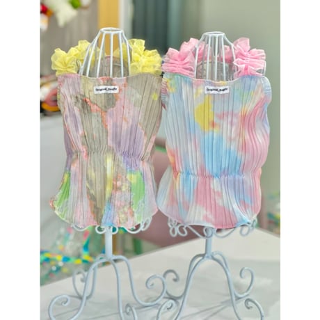 Printed Pleated Frill Dress Yellow