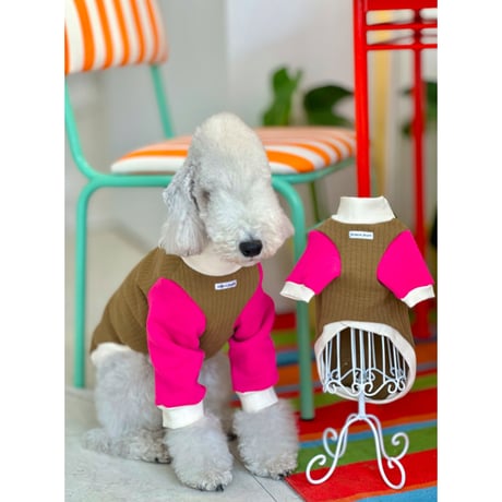 Quilted Color Sweatshirt Khaki&Pink