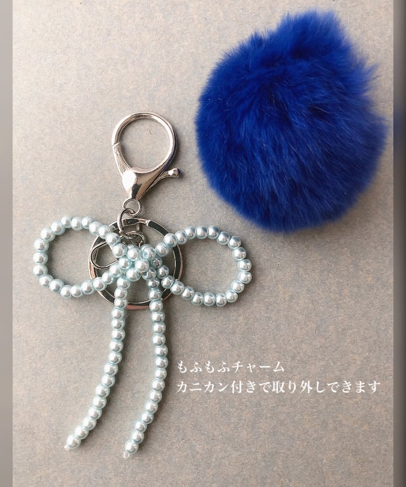 水色）ビーズ編みリボンキーホルダー | mochikoのちいさなおみせ