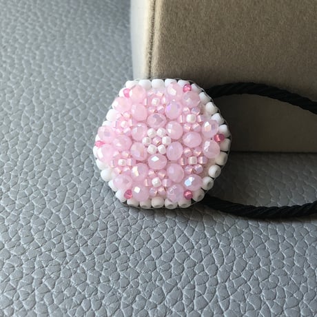 フラワーデザインヘアゴム(キラキラピンク)