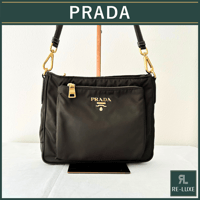 美品＆希少色✦ PRADA プラダ ショルダーバッグ ゴールド金具 ロゴ入り ナイロン レザー_E240517-31
