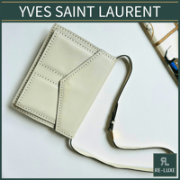 【80sヴィンテージ】YVES SAINT LAURENT レザーショルダーバッグ 本革 オフホワイト ベージュ 2WAY クラッチ イヴサンローラン