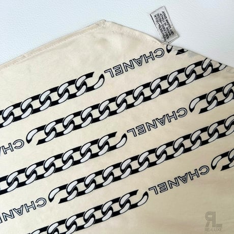 CHANEL シャネル VINTAGEシルク スカーフ ベージュ系 チェーン柄 ロングタイプ