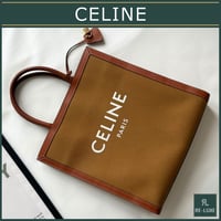 CELINE トートバッグ バーティカル ロゴ キャンバス×レザー 190402CJF オークルブラウン 南京錠付き