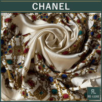 正規品CHANEL シャネル ココマーク ビジュー スカーフ シルク100%_E241225-92