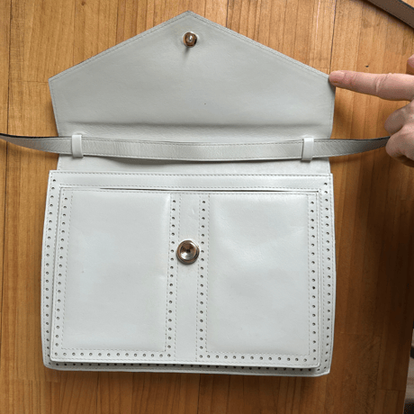 【80sヴィンテージ】YVES SAINT LAURENT レザーショルダーバッグ 本革 オフホワイト ベージュ 2WAY クラッチ イヴサンローラン
