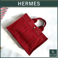 【HERMES】エルメス ドーヴィルPM トートバッグ キャンバス レッド 赤 Bランク
