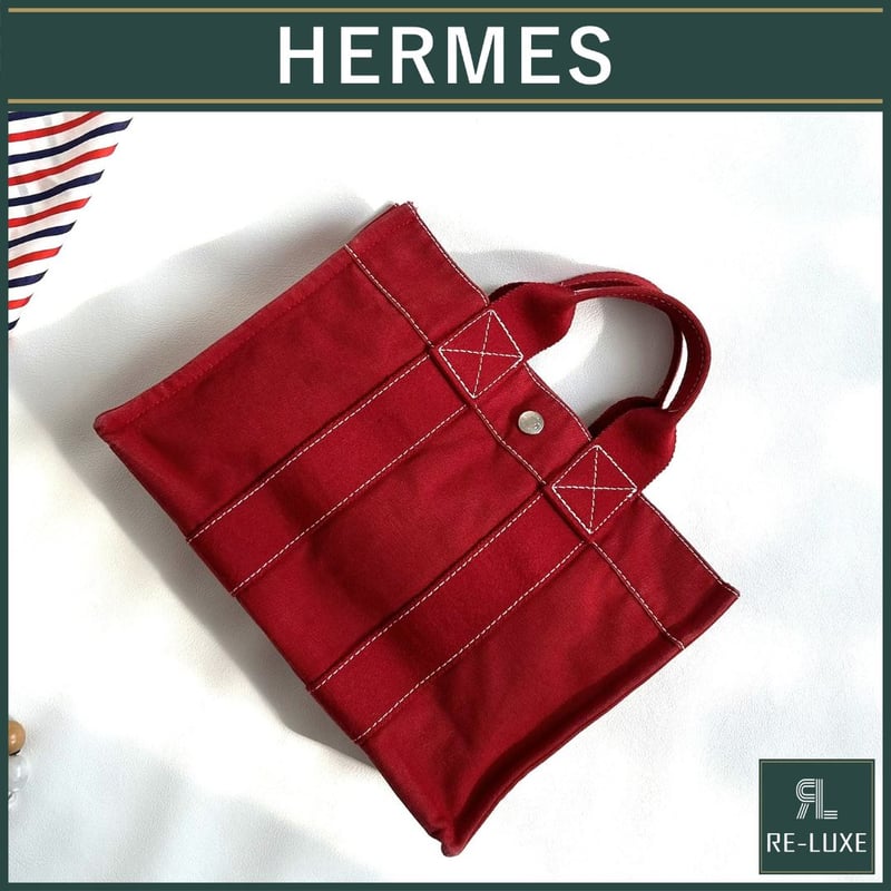 HERMES】エルメス ドーヴィルPM トートバッグ キャンバス レッド HERMES】エルメス ドーヴィルPM トートバッグ キャンバス レッド