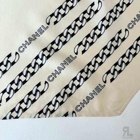 CHANEL シャネル VINTAGEシルク スカーフ ベージュ系 チェーン柄 ロングタイプ