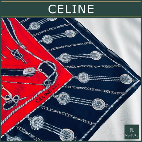 CELINE セリーヌ VINTAGE スカーフ コットン100％ 88㎝