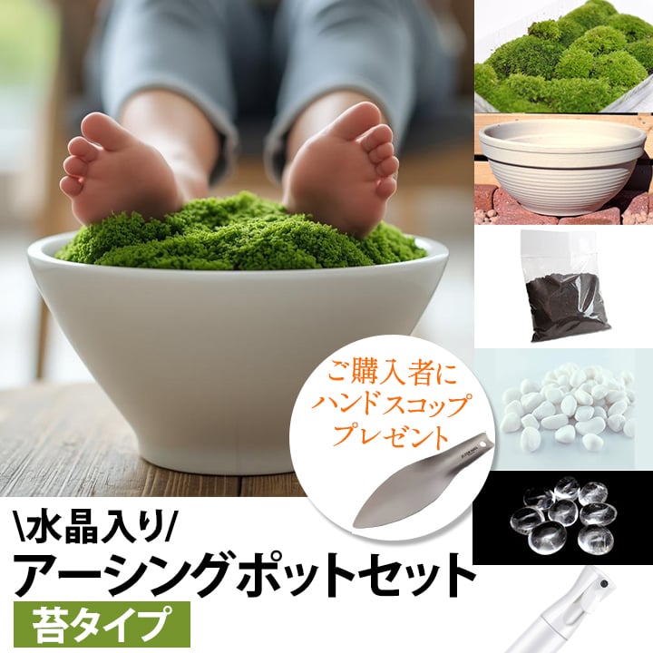 [選べるパワーストーン入り]アーシングポットキッド（苔タイプ） 水晶入りアーシングポットキット（苔タイプ） | otu-shop
