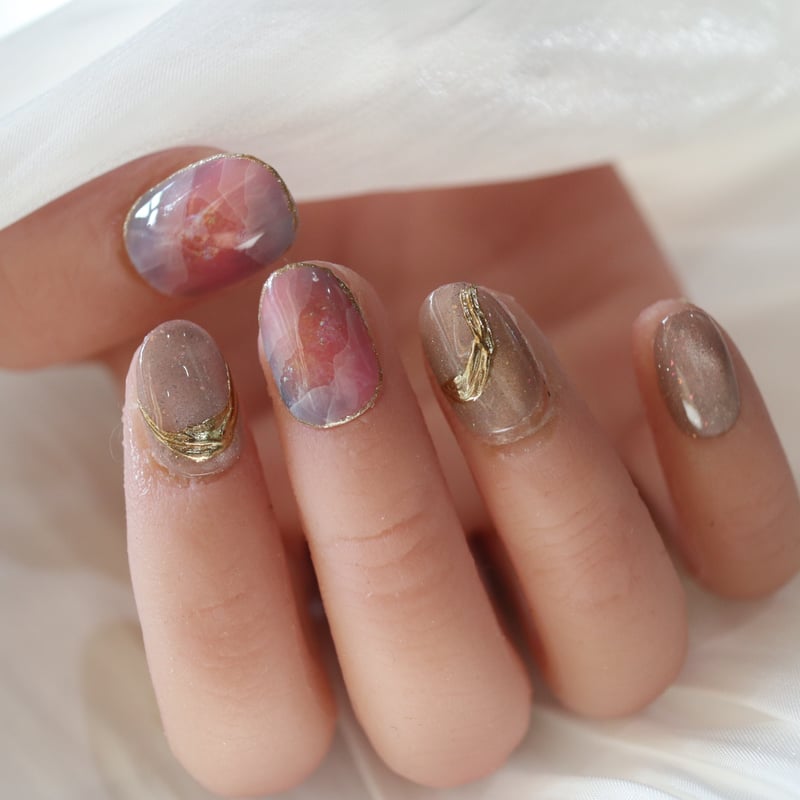 オーダーネイルチップNo.71 薔薇ミラーアート マグネット宝石 オーダー可】天然石アート×ミラー×マグネット | nail＆beautysalon pinktea