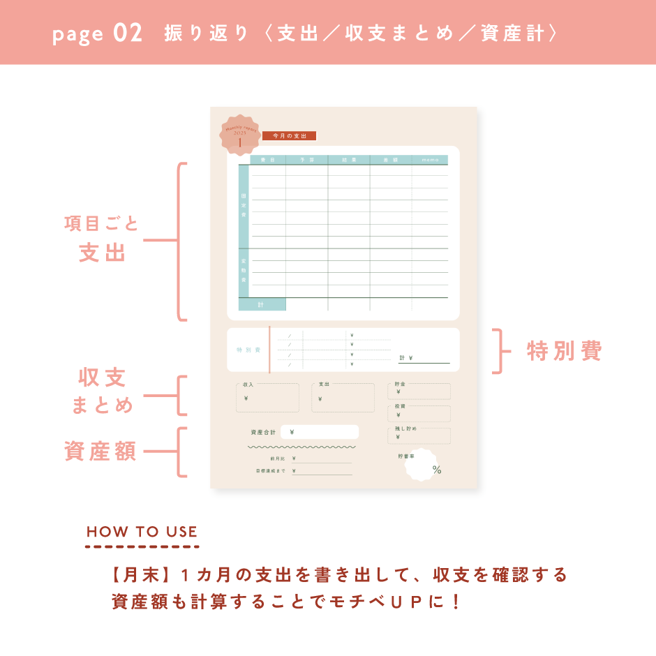 家計簿フォーマット〈A4 / B5 / B4対応 〉｜2025年1月版 | tonto shop