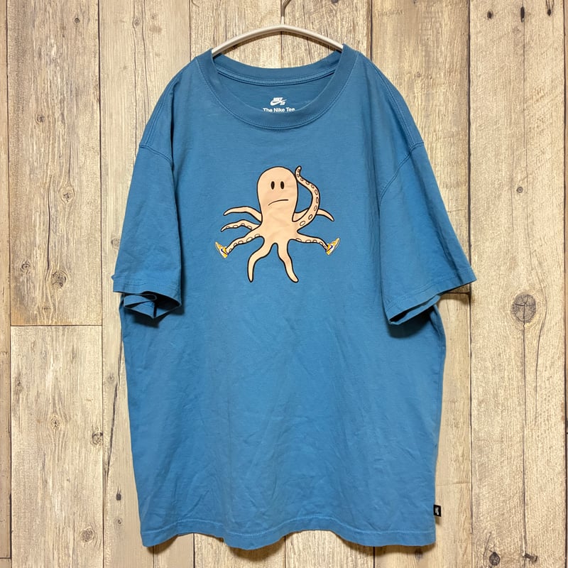 リメイク❣ NIKEプリントフリル Tシャツ半袖ショート丈ブルー 【R-0073