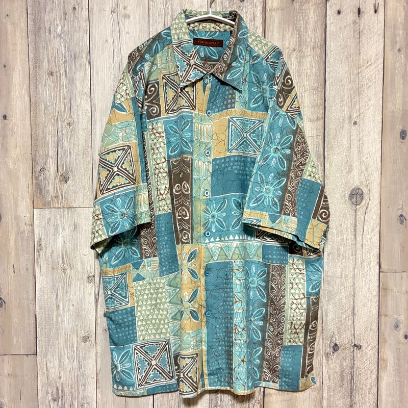 TORI RICHARD シルクアロハシャツ 総柄 パッチワーク風【25-0369