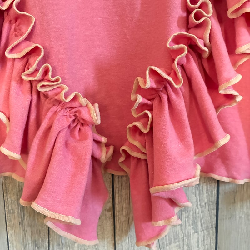 古着　スゥェット　フリル　短丈　リメイク　赤　ワイドスリーブ　再構築 古着 スゥェット フリル 短丈 リメイク 赤 ワイドスリーブ 再構築