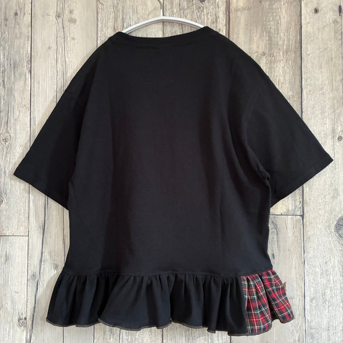 りこさま★古着 デザイン フリル カットソー トップス Tシャツ 半袖 ブラック ピグメントアソートフリルTシャツ