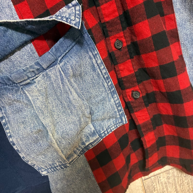 リメイク❣ドッキングスウェット＋フランネルシャツ ＋デニム 長袖 【R 