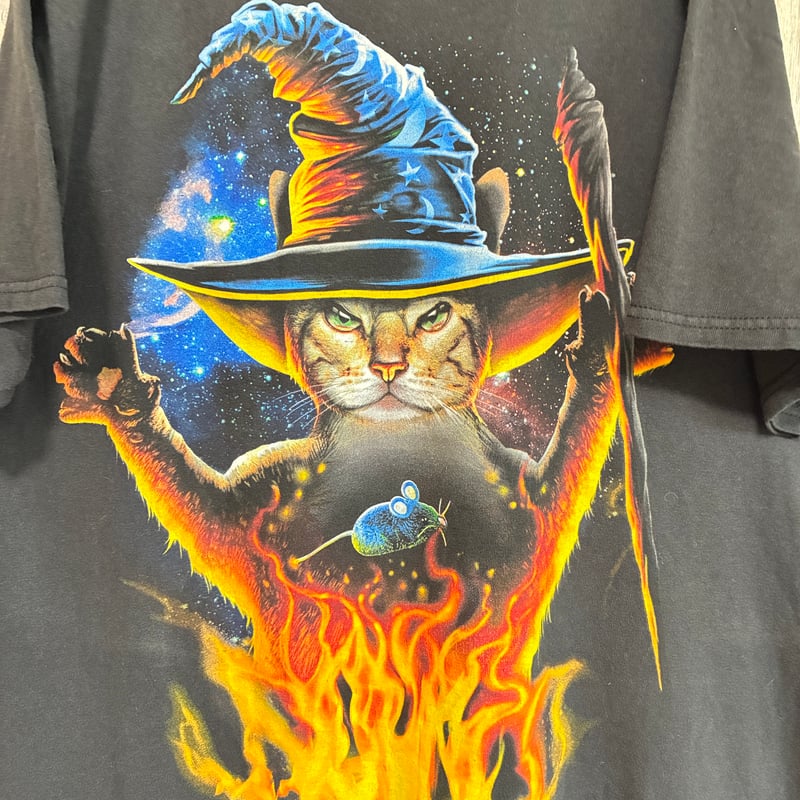 プリントTシャツ アニマル 猫魔法使い【25‐0384】 | 古着屋のんちゃん