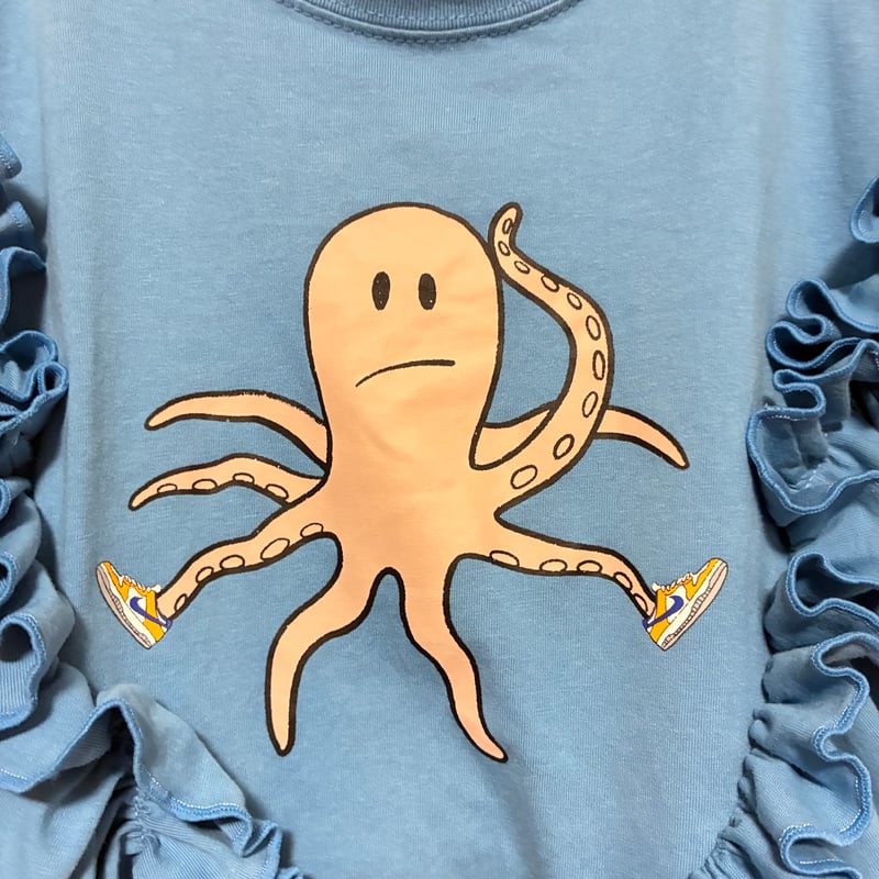 リメイク❣ NIKEプリントフリル Tシャツ半袖ショート丈ブルー 【R-0073