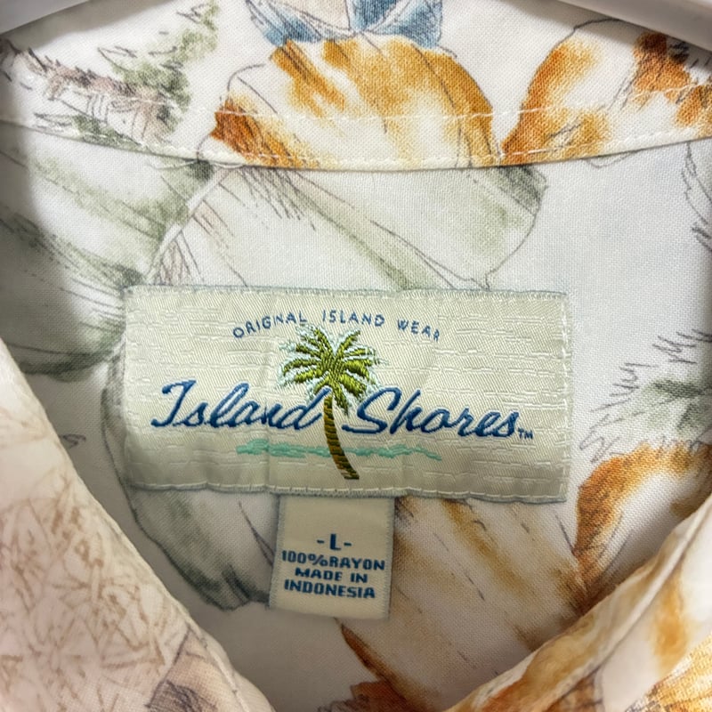 ISLAND SHARESI レーヨンアロハシャツ総柄 ハイビスカス リーフ【25