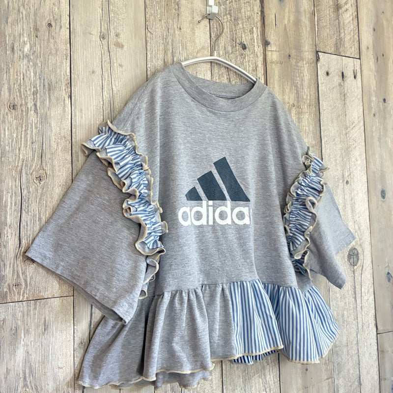 リメイク❣adidas フリル付Tシャツ 半袖 ショート丈【R-0022】 | 古着