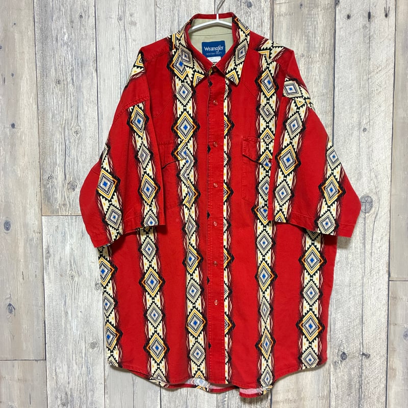 Wrangler ウエスタンシャツ半袖 総柄【25-0350】 | 古着屋のんちゃん