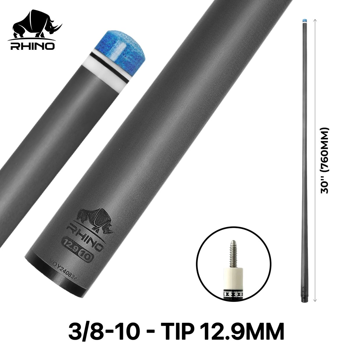 Rhino - 30インチ 10山 3/8-10 12.9mm カーボンファイバー プールキュ
