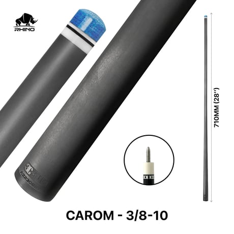 【予約販売】 Rhino - 28インチ 12mm カーボンファイバー キャロムキューシャフト　18山/10山/ラジアル/Q-LOC/VP2