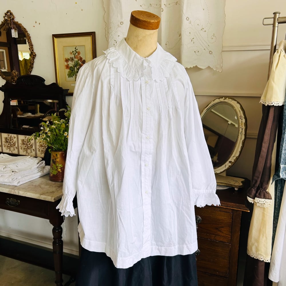 1900s フランスアンティーク　ブラウス フランスアンティークフリル襟ブラウス
