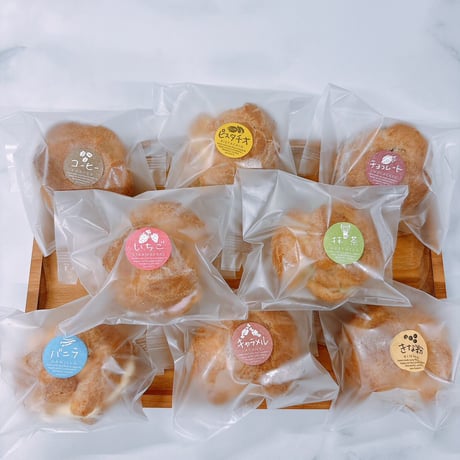 【送料無料】シューアイスギフトB（バニラ、とちおとめ、黒豆きな粉、ベルギーチョコ、焦がしバター塩キャラメル、ピスタチオ、極上抹茶、コーヒー、8種10個セット）