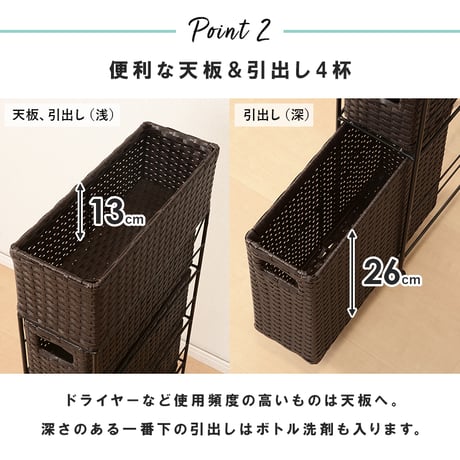 ランドリーラック 5段 幅15.5cm ラック カゴ 洗濯かご 4個つき 洗濯機 収納ラック おしゃれ スリム 縦型 洗濯機ラック 洗濯機収納 収納 ランドリー収納 ホワイト グレ